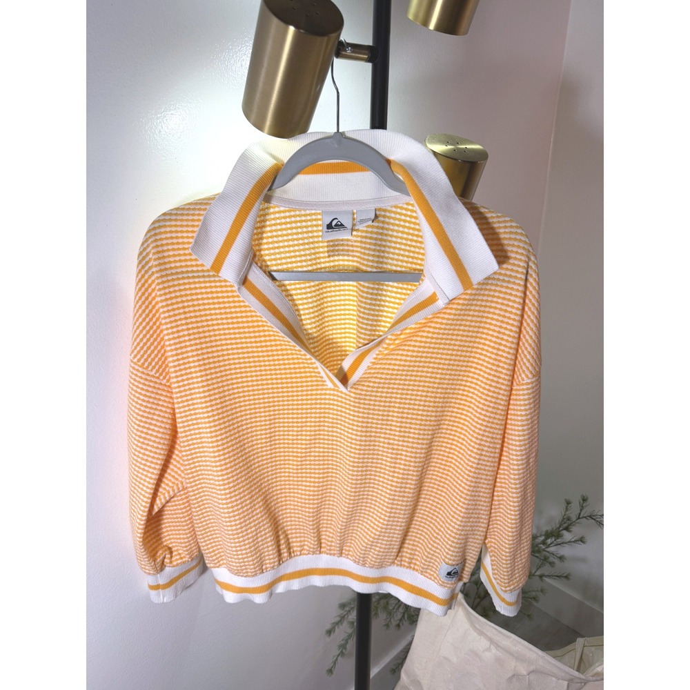 Quiksilver surf retro collared boxy loose striped yellow sporty california med